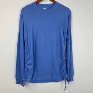 PINK Victoria's Secret Blue Campus Long Sleeve Tee Adjustable Ruching NWT Small